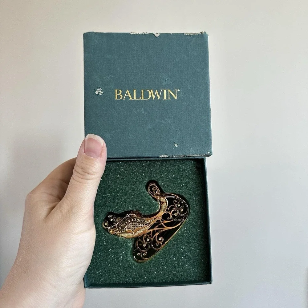 VTG Christmas Ornament Baldwin Brass Victorian Sleigh 24K‎ Gold Plate Boxed